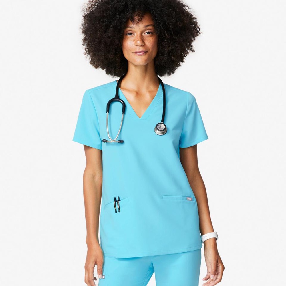 Figs Neon Blue Casma Top